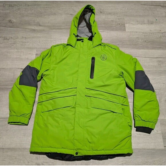 Atlas Ocean Voyages Parka Jacket Mens Sz M Neon Green Hoodie Removable Lining